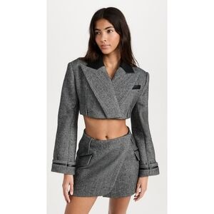 JONATHAN SIMKHAI Clare Cropped Blazer Wool  Black Herringbone Size 4